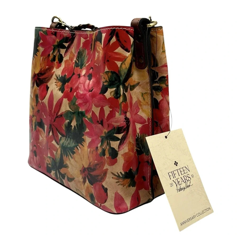 Patricia Nash Women's Ledra Leather Bucket Crossbody Purse Spring Floral Print
